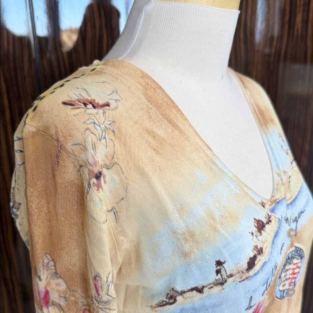 Vintage Gerard Darel Beige Graphic Long Sleeve Top cardigan set 2 - Picture 3 of 8